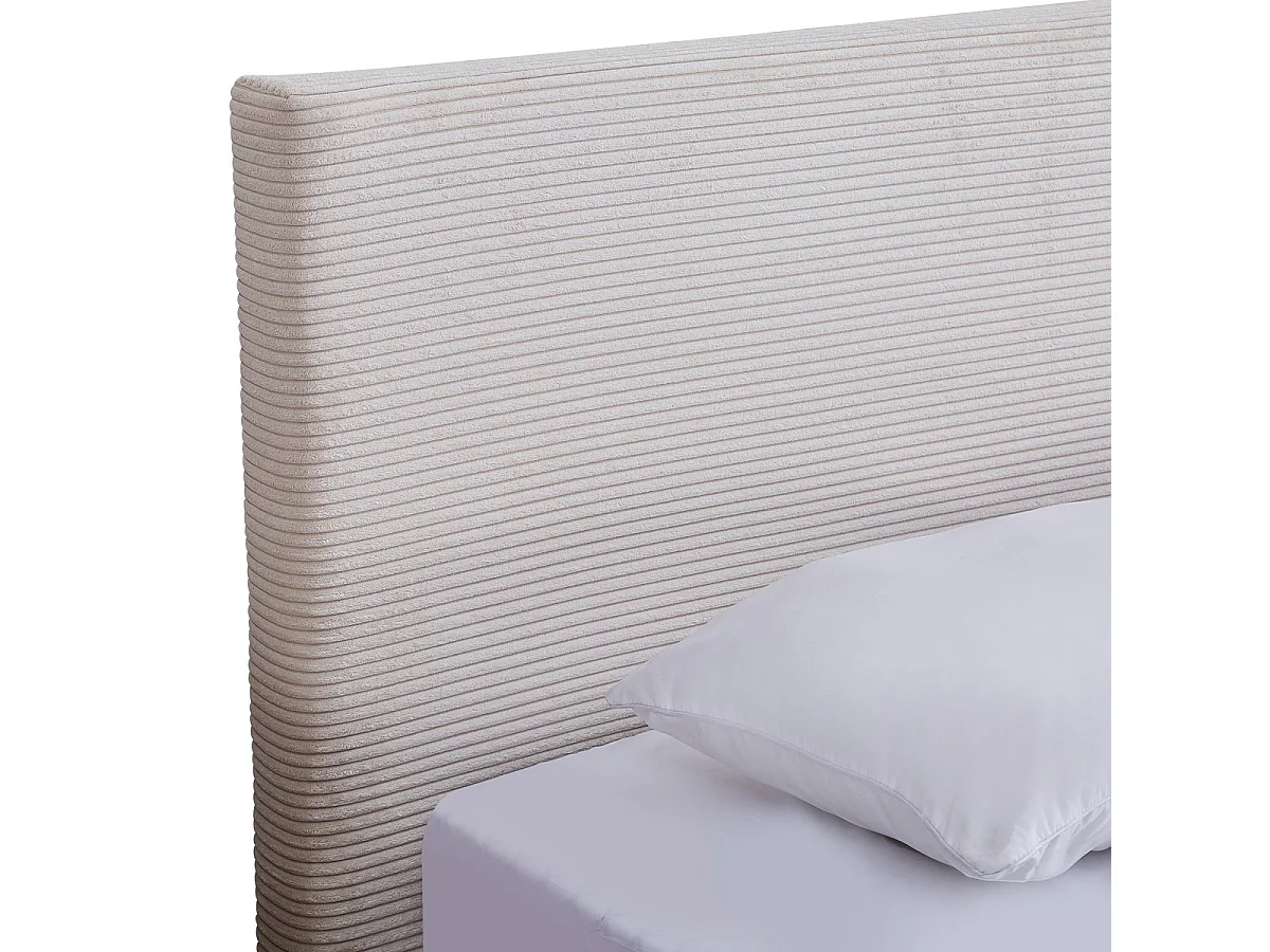 Lit adulte 180x200 cm avec tête de lit capitonnée en velours côtelé beige - William