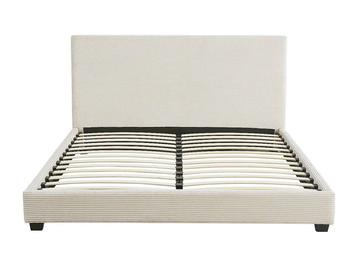 Lit adulte 140x190 cm avec tête de lit capitonnée en velours côtelé beige - William