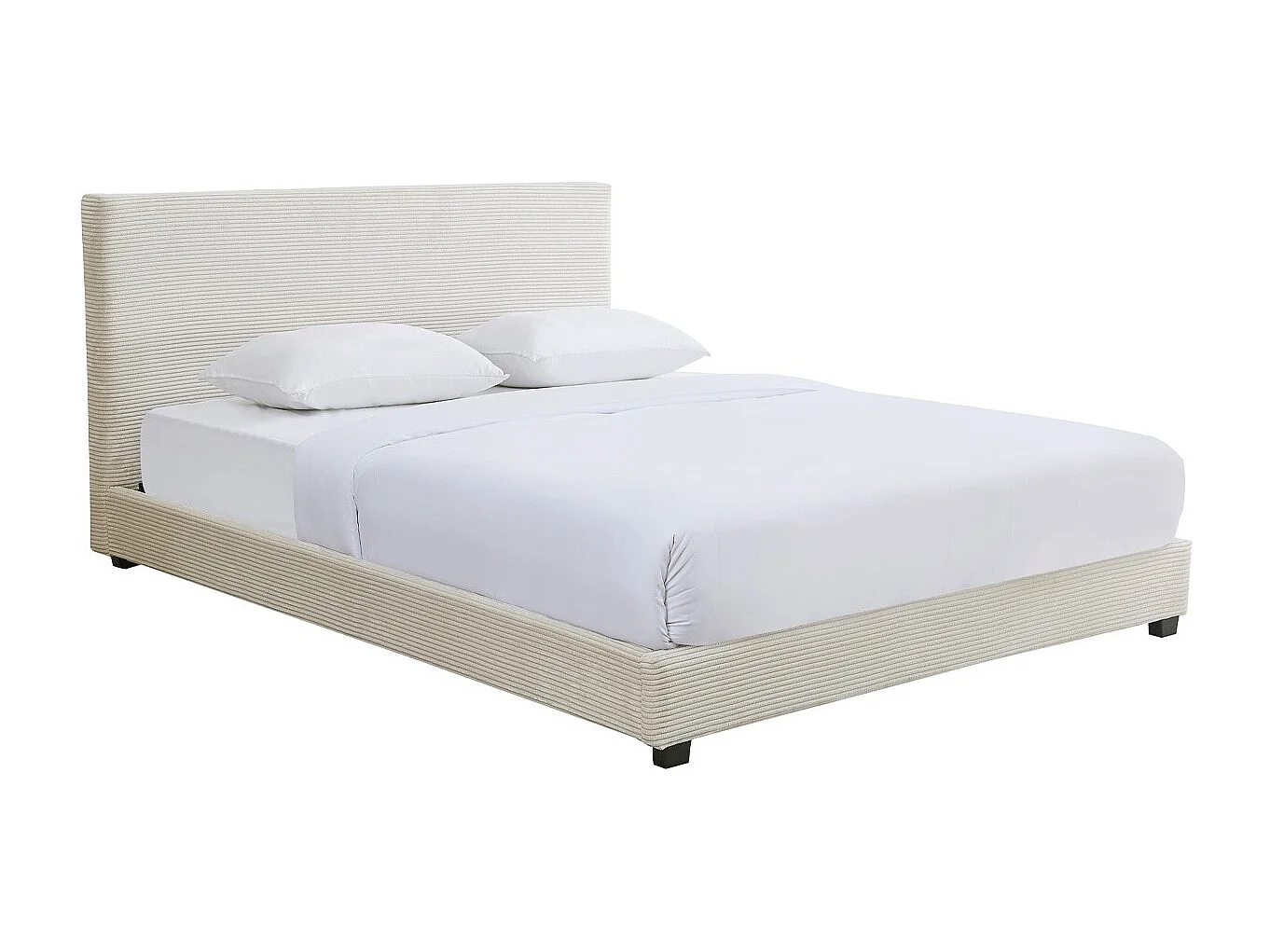 Lit adulte 140x190 cm avec tête de lit capitonnée en velours côtelé beige - William