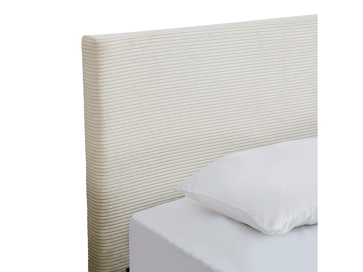 Lit adulte 140x190 cm avec tête de lit capitonnée en velours côtelé beige - William