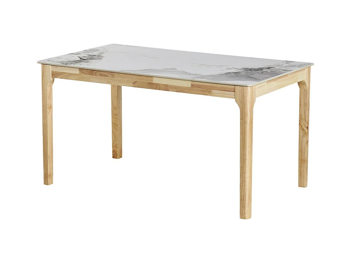 Table à manger en céramique effet pierre blanche 6 personnes, piètement bois 140 cm - Sally