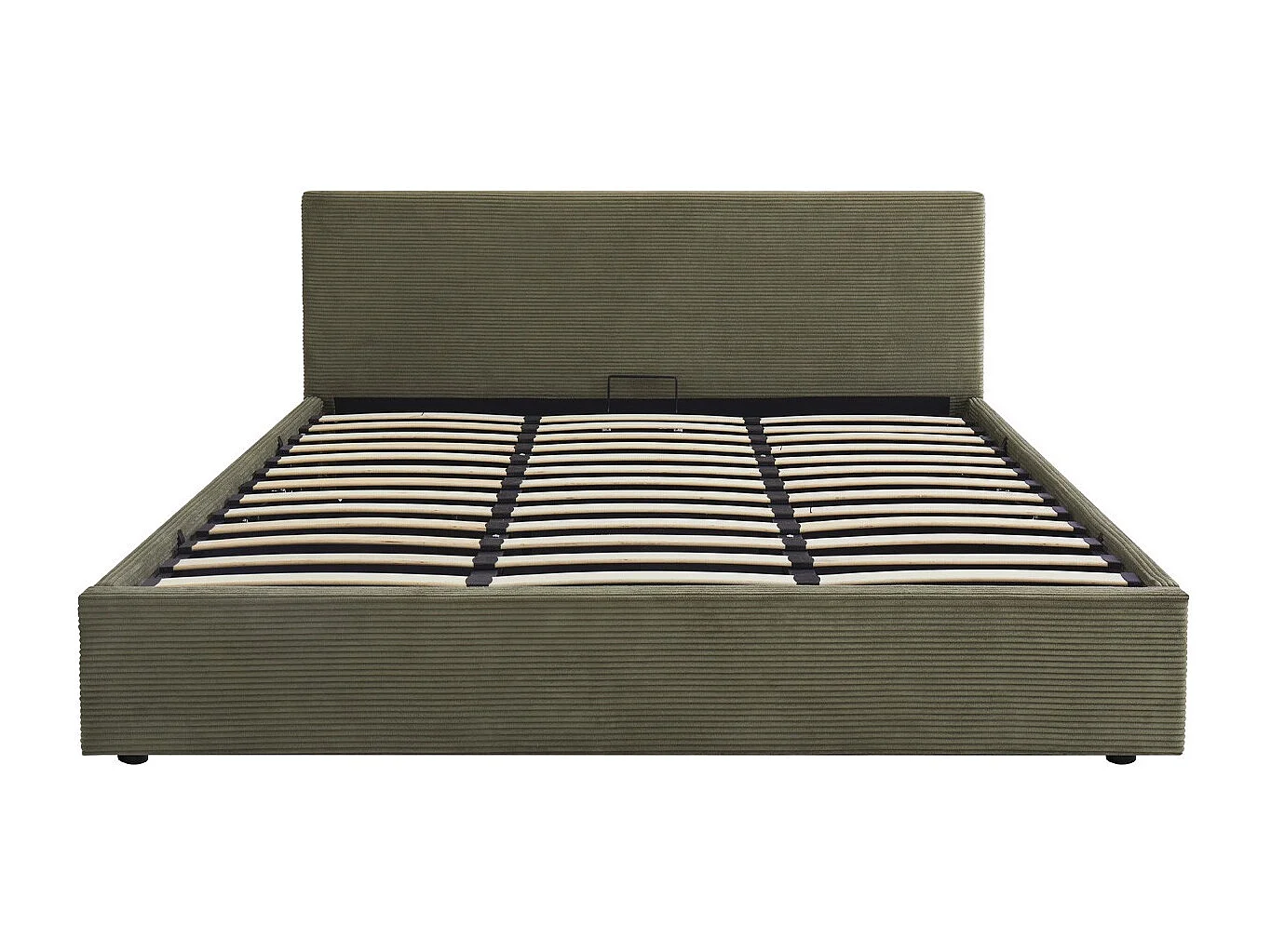 Lit coffre adulte 180x200 cm avec tête de lit matelassée en velours côtelé vert et sommier - Tina