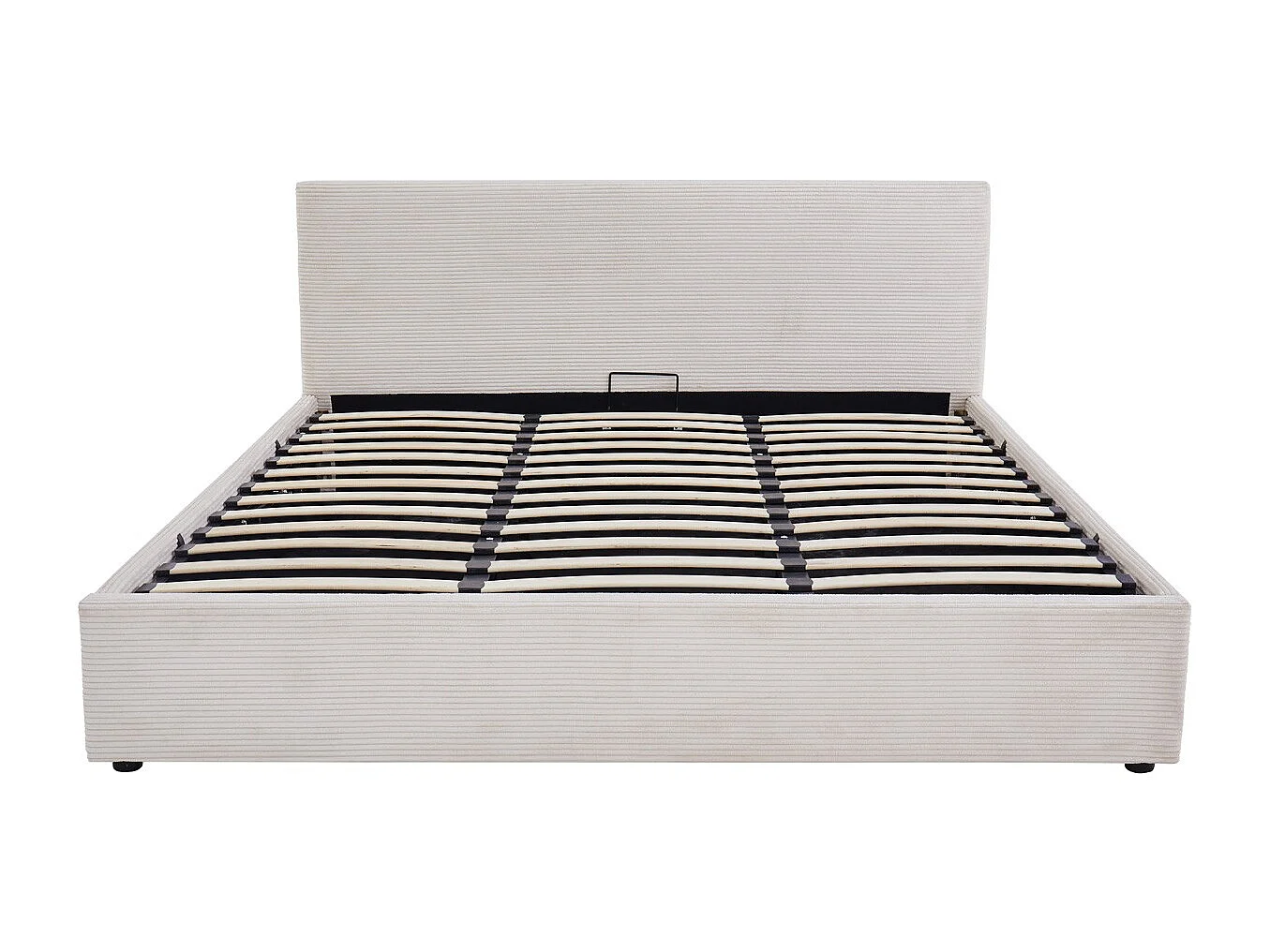 Lit coffre adulte 180x200 cm avec tête de lit matelassée en velours côtelé beige et sommier - Tina