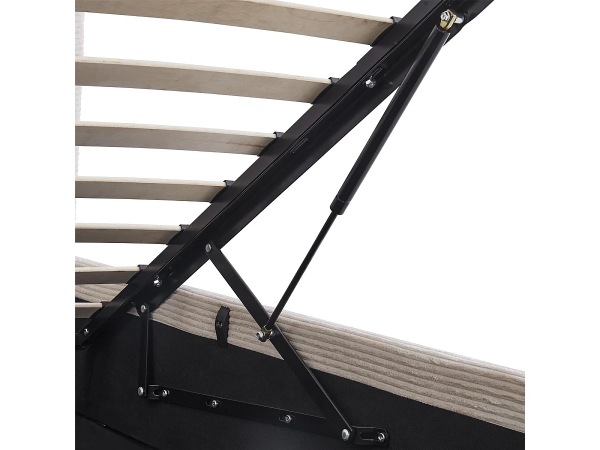 Lit coffre adulte 180x200 cm avec tête de lit matelassée en velours côtelé beige et sommier - Tina