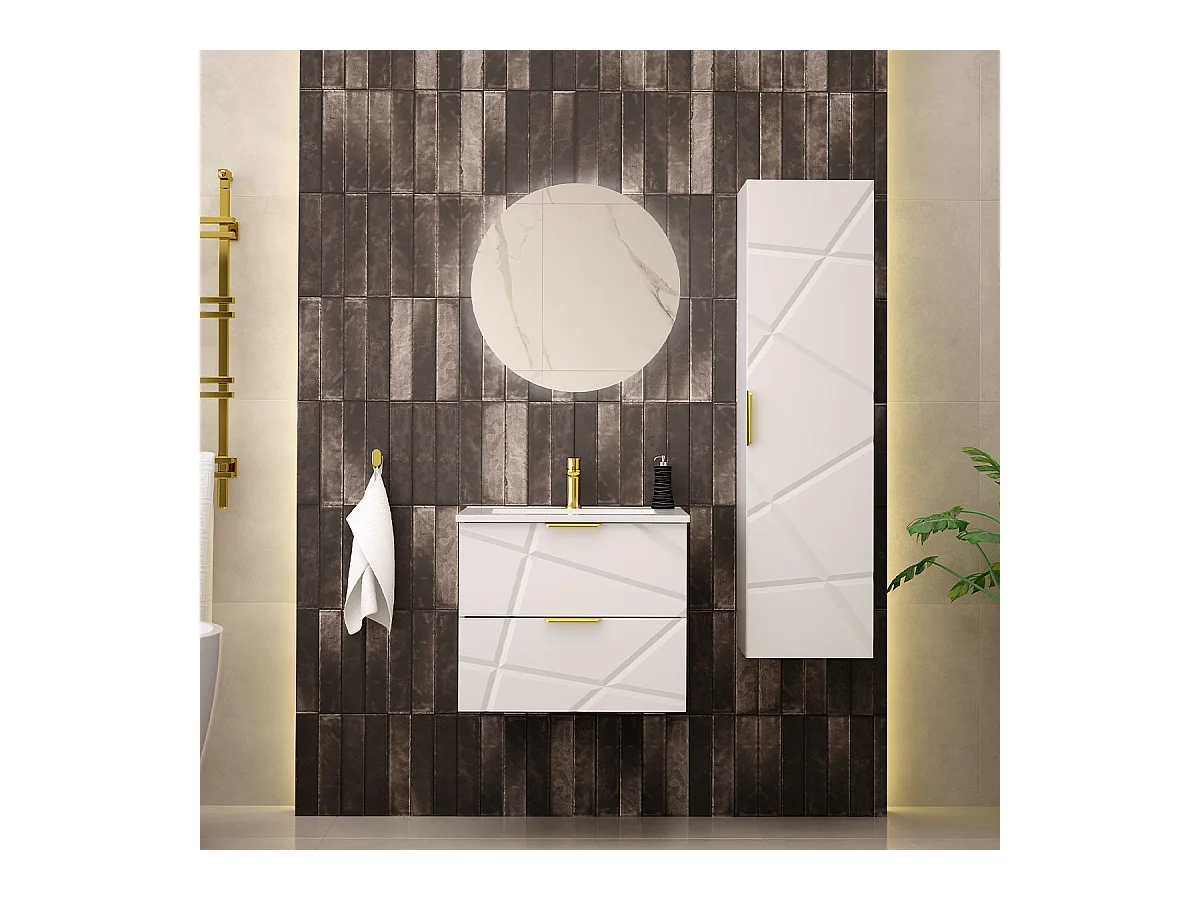 Ensemble meuble simple vasque encastrée 60cm et colonne Aurora Blanc