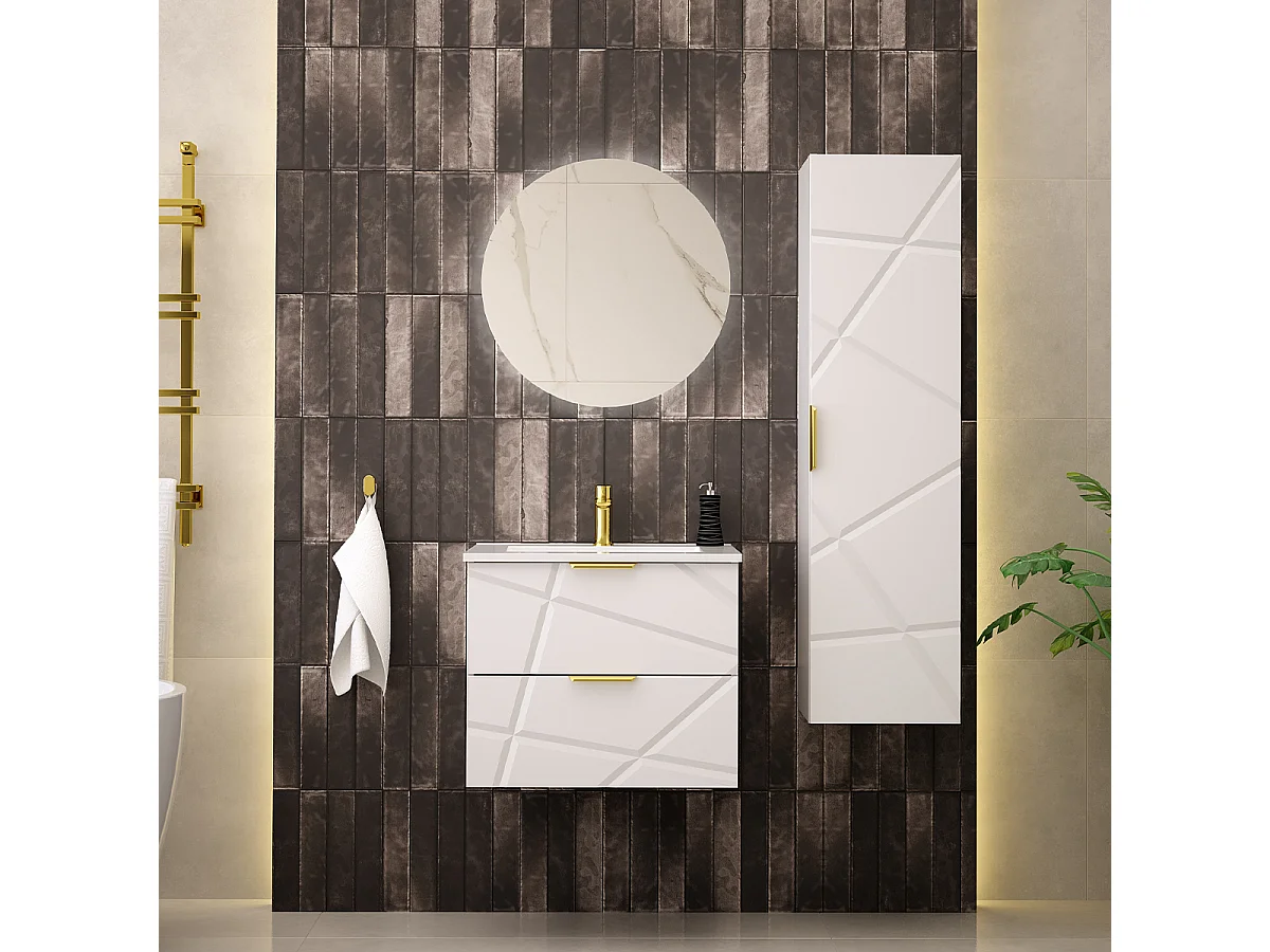 Ensemble meuble simple vasque encastrée 60cm et colonne Aurora Blanc