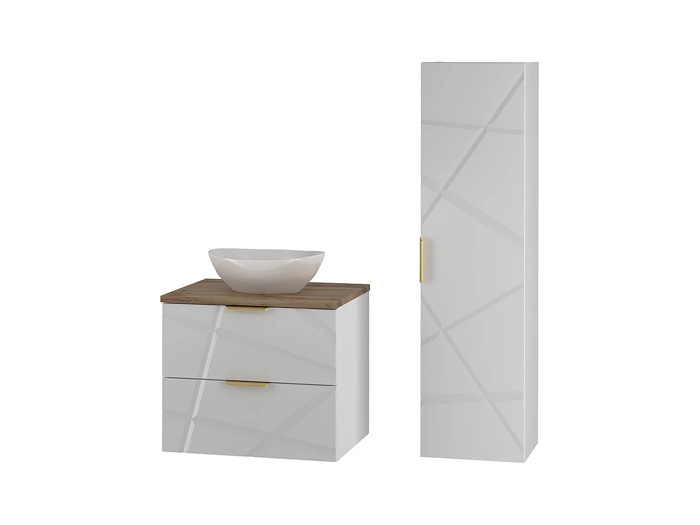 Ensemble meuble simple vasque 60cm et colonne Aurora Blanc et Bois