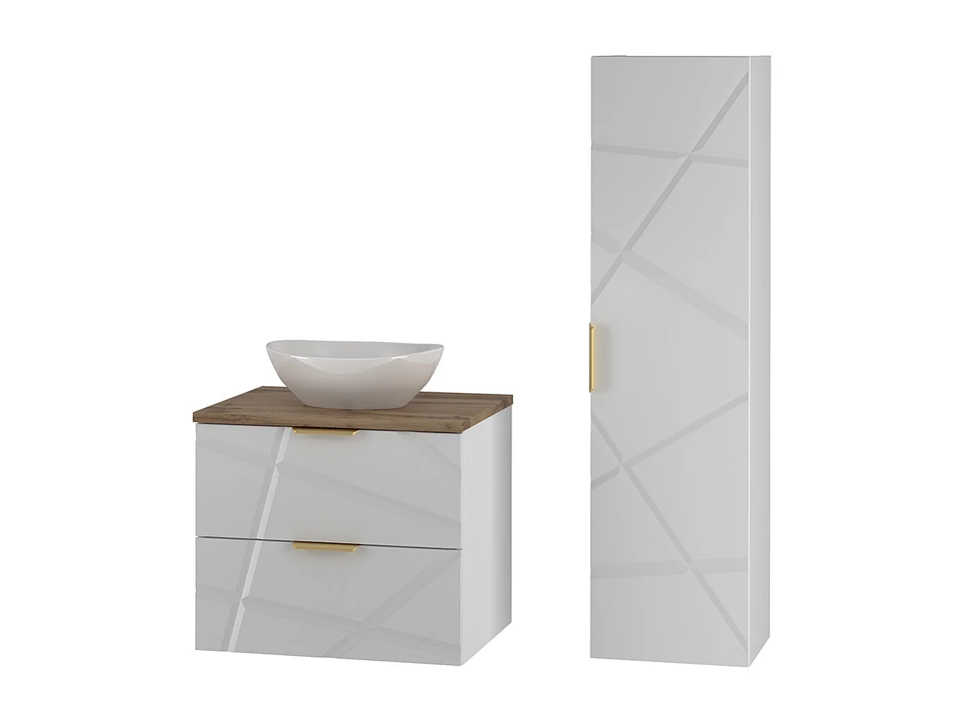 Ensemble meuble simple vasque 60cm et colonne Aurora Blanc et Bois
