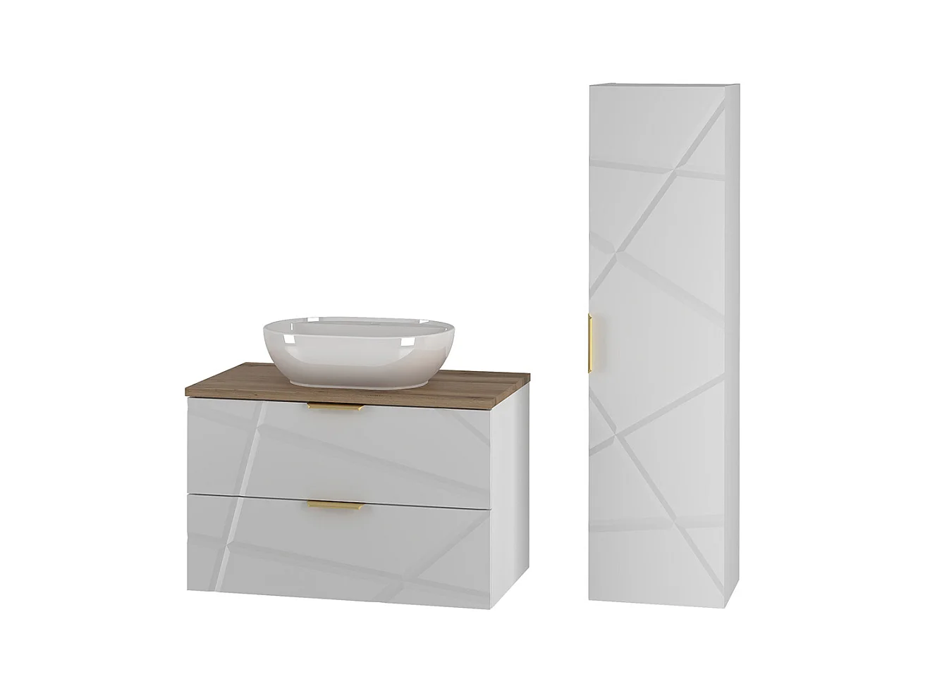 Ensemble meuble simple vasque 80cm et colonne Aurora Blanc et Bois