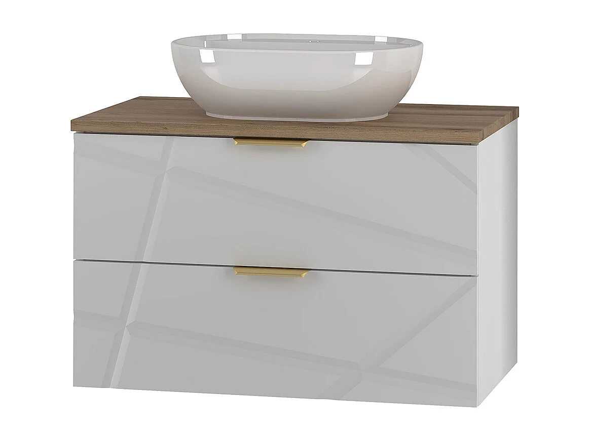 Set aus Einzelwaschtisch 80cm und Säule Aurora Weiß und Holz