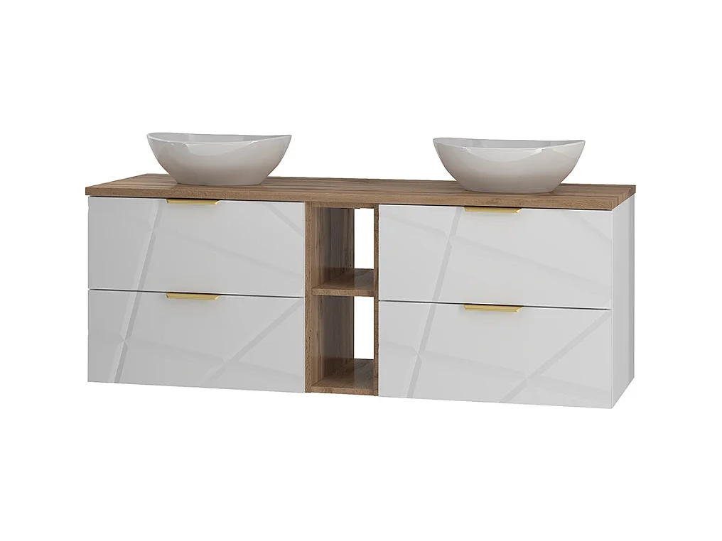 Meuble simple vasque 140cm 2 niches Aurora Blanc et Bois