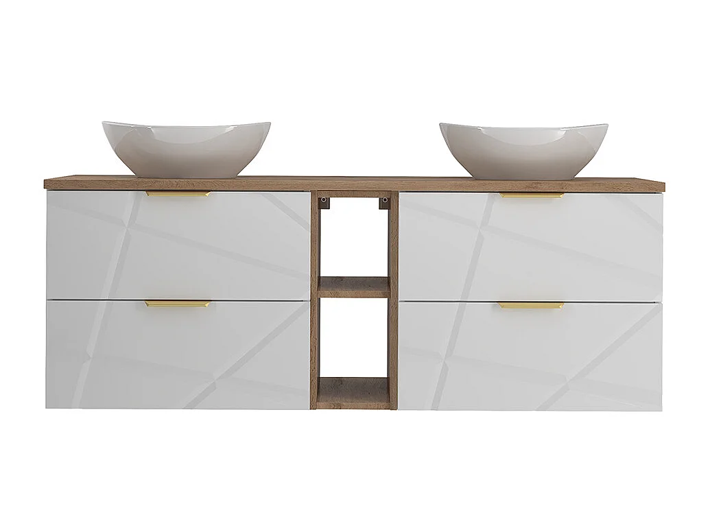 Einzelwaschtisch 140cm 2 Nischen Aurora Weiß und Holz