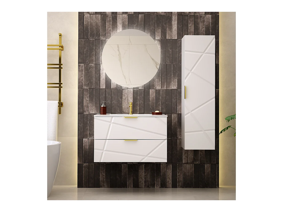 Meuble simple vasque encastrée 80cm Aurora Blanc