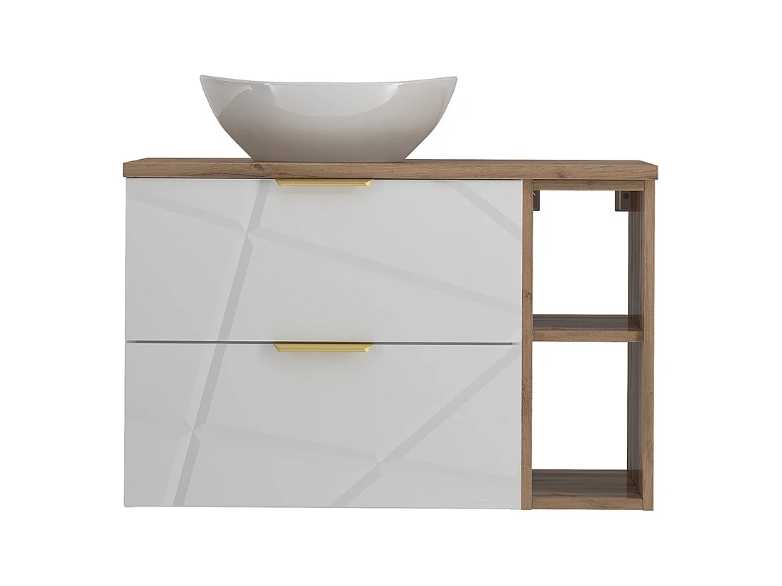 Meuble simple vasque 80cm 2 niches Aurora Blanc et Bois
