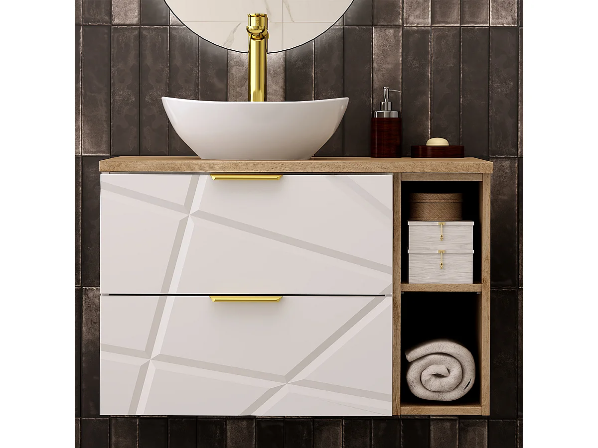 Mueble lavabo individual 80cm 2 compartimientos Aurora Blanco y Madera