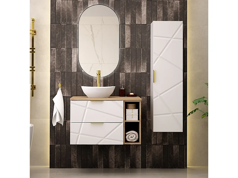 Mueble lavabo individual 80cm 2 compartimientos Aurora Blanco y Madera