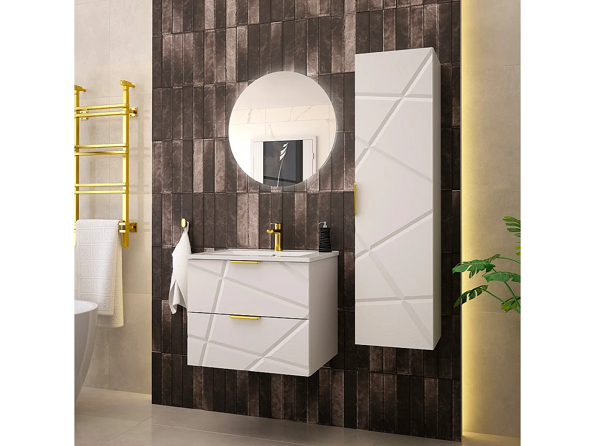 Meuble simple vasque encastrée 60cm Aurora Blanc