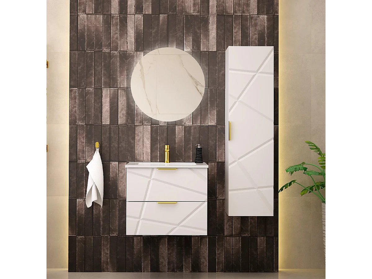 Meuble simple vasque encastrée 60cm Aurora Blanc
