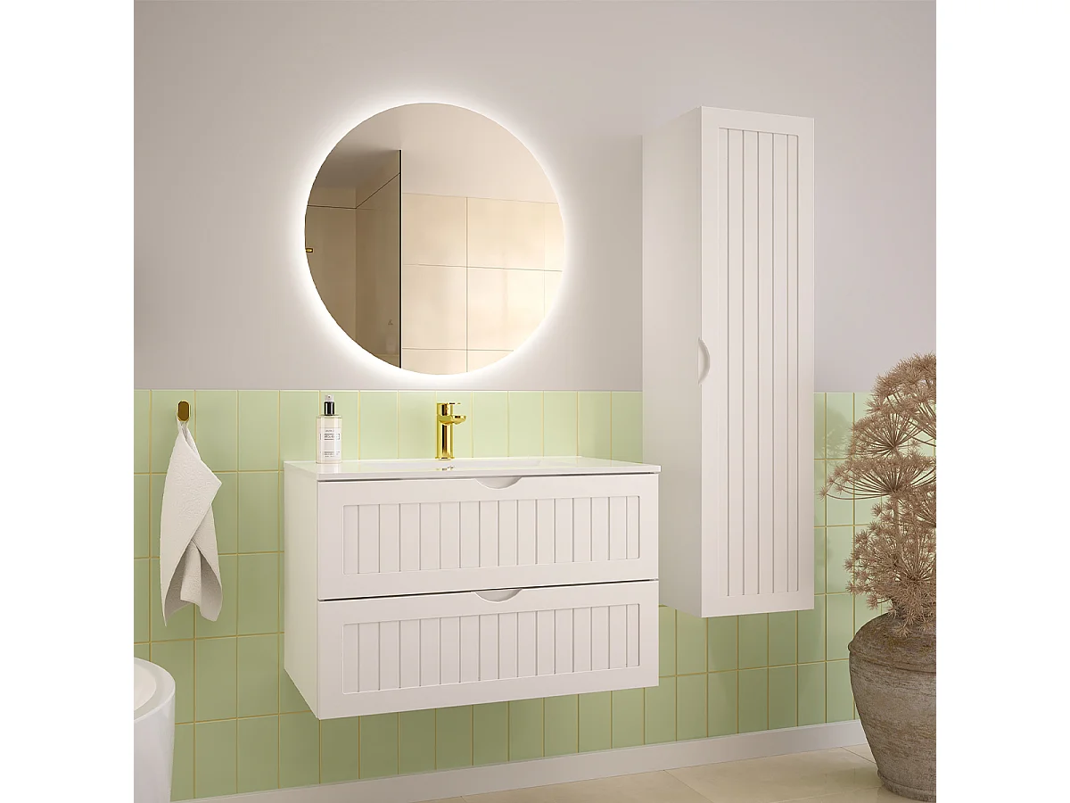 Meuble simple vasque encastrée 80cm Soline Blanc