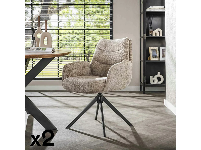 Fauteuil de table pivotant en velours beige (lot de 2) TAJ