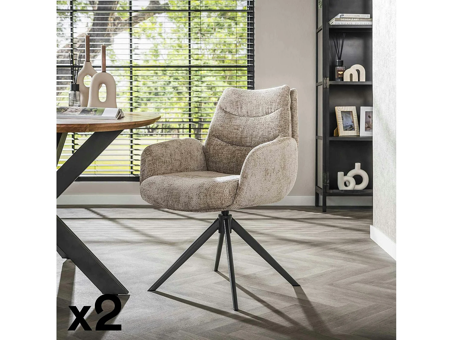 Fauteuil de table pivotant en velours beige (lot de 2) TAJ