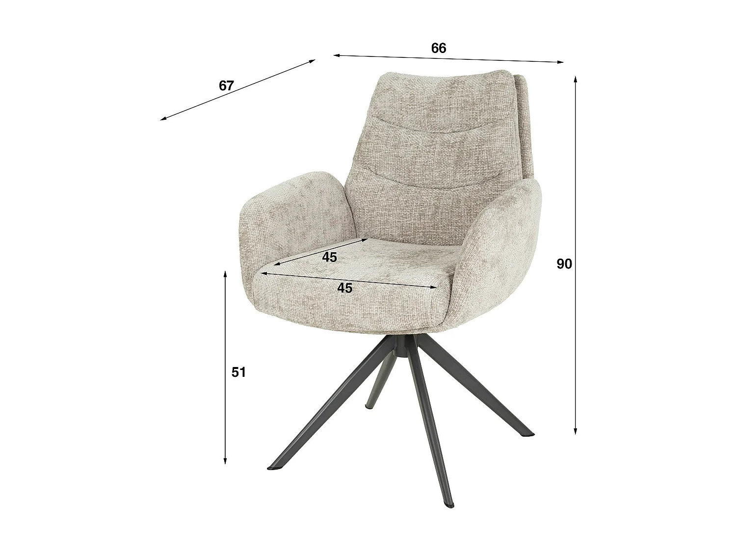 Fauteuil de table pivotant en velours beige (lot de 2) TAJ