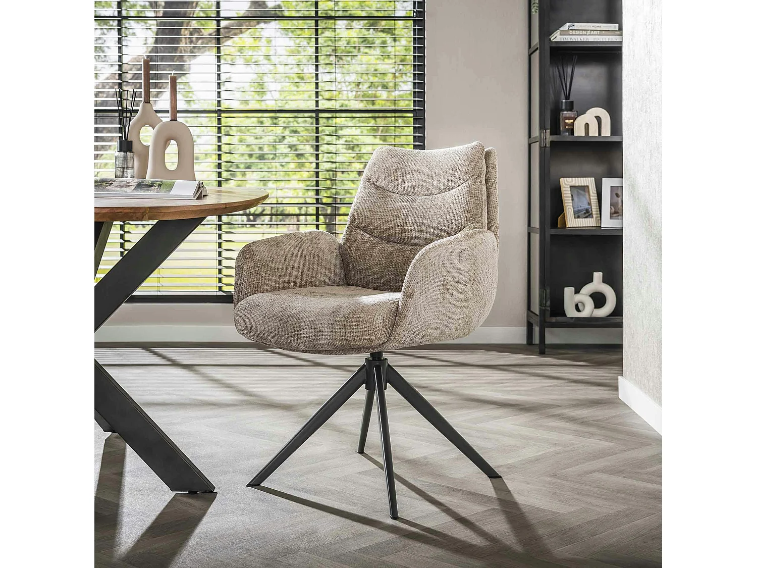 Fauteuil de table pivotant en velours beige (lot de 2) TAJ