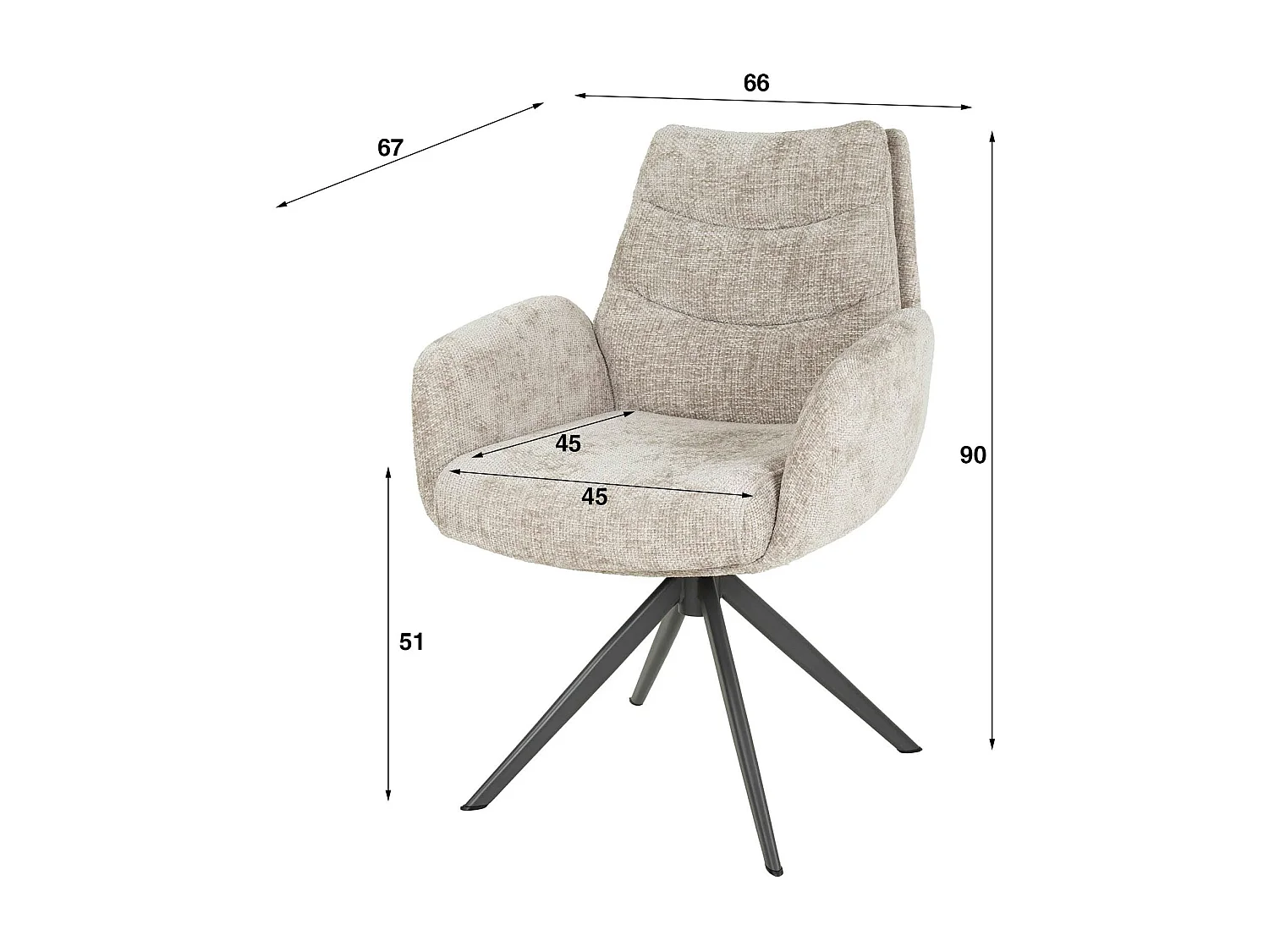 Fauteuil de table pivotant en velours beige (lot de 2) TAJ