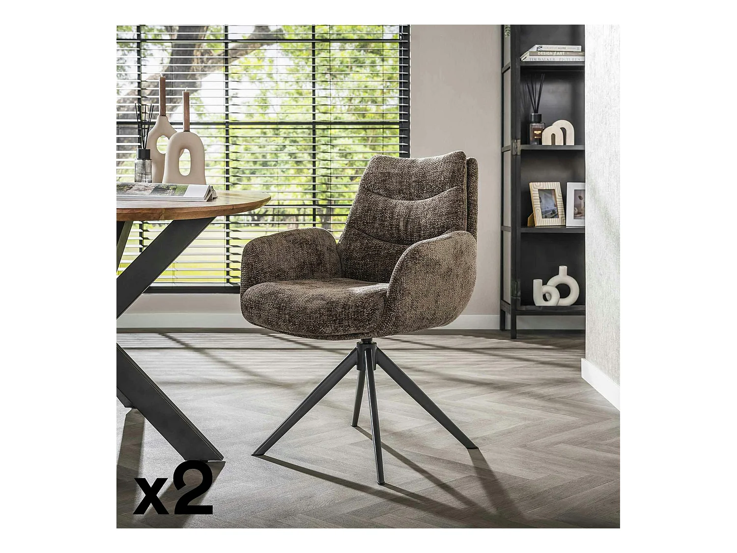 Fauteuil de table pivotant en velours taupe (lot de 2) TAJ