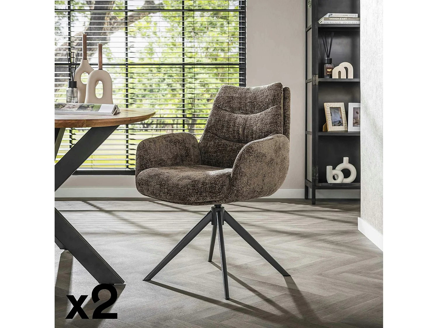 Fauteuil de table pivotant en velours taupe (lot de 2) TAJ