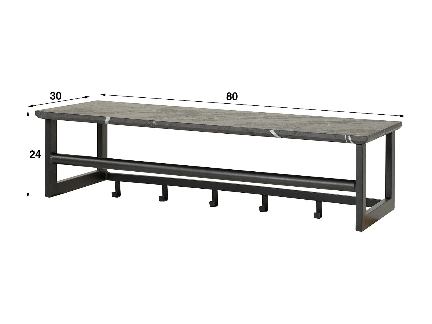 Portemanteau mural moderne 1 étagère effet céramique et 6 crochets RALF