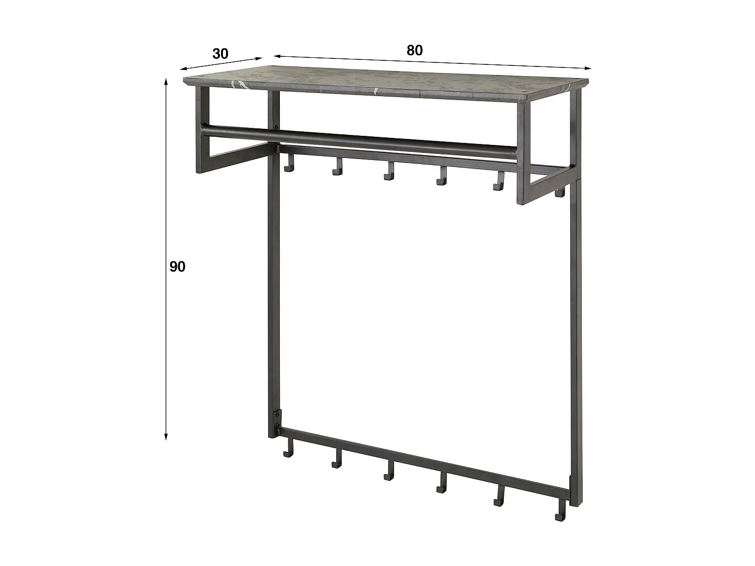 Portemanteau mural moderne 1 étagère effet céramique et 12 crochets RALF