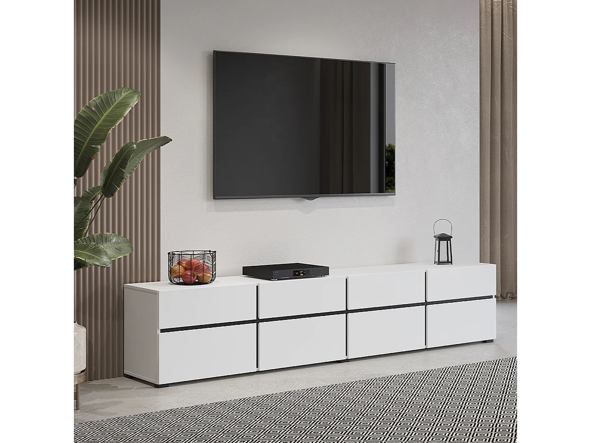 Meuble TV 4 portes 225 cm Lilia Blanc