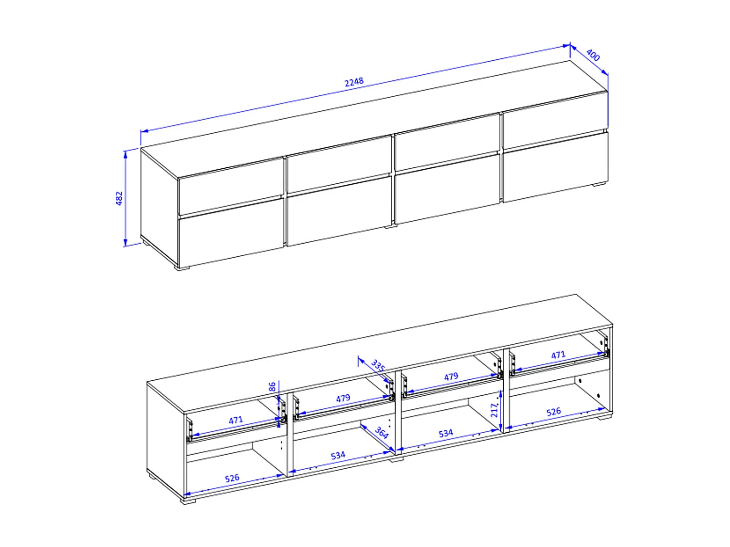 Meuble TV 4 portes 225 cm Lilia Bois