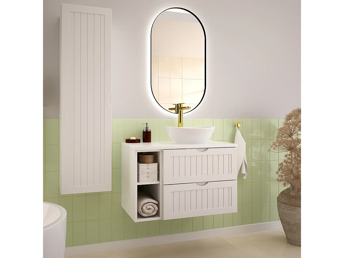 Meuble sous-vasque 80cm 2 niches plan de toilette Soline Blanc