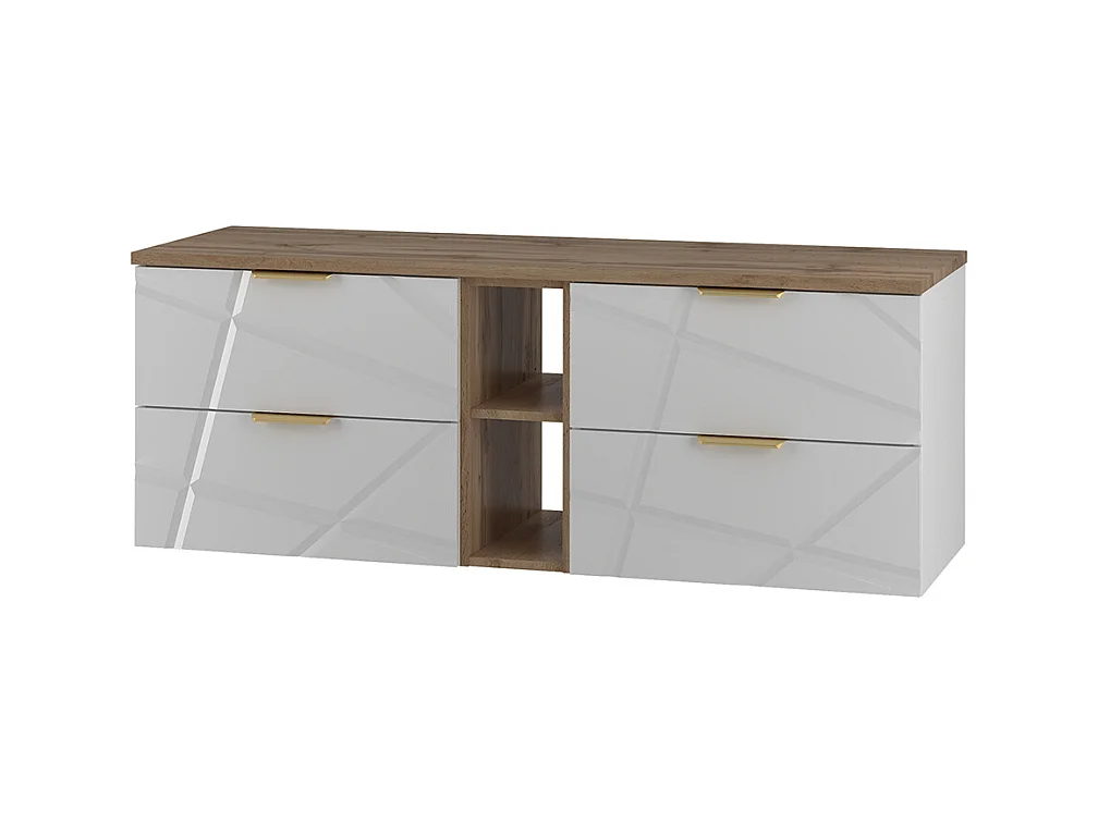 Meuble sous-vasque 140cm 2 niches plan de toilette Aurora Blanc et Bois