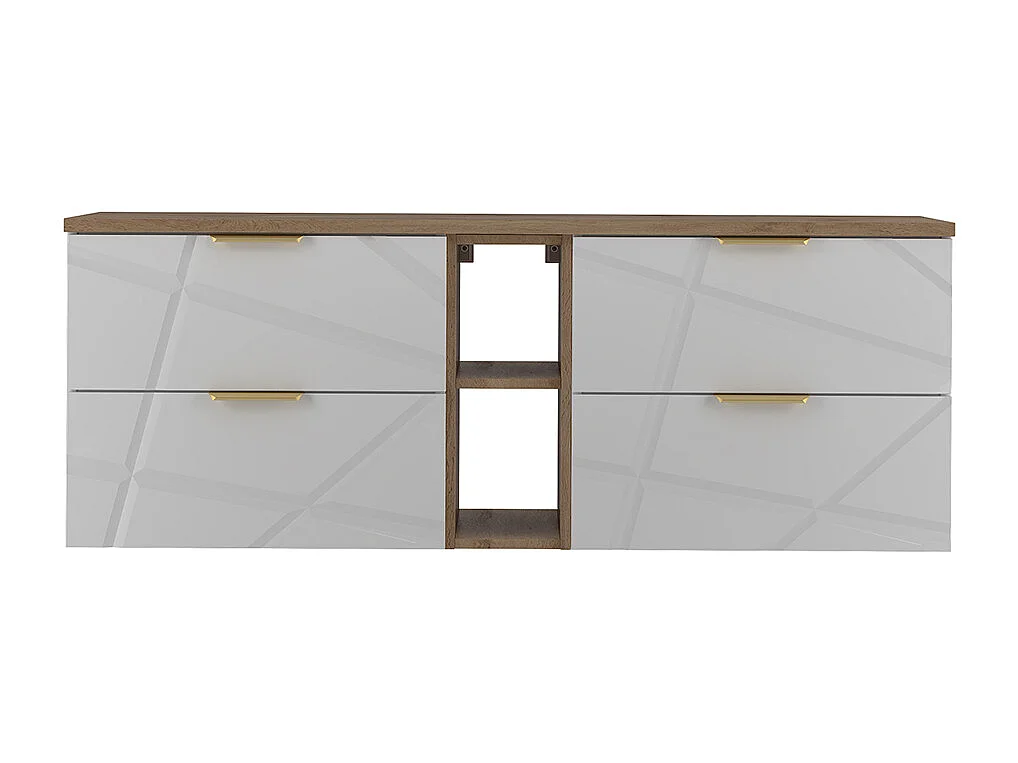 Waschtisch 140cm 2 Nischen Waschtisch Aurora Weiß und Holz