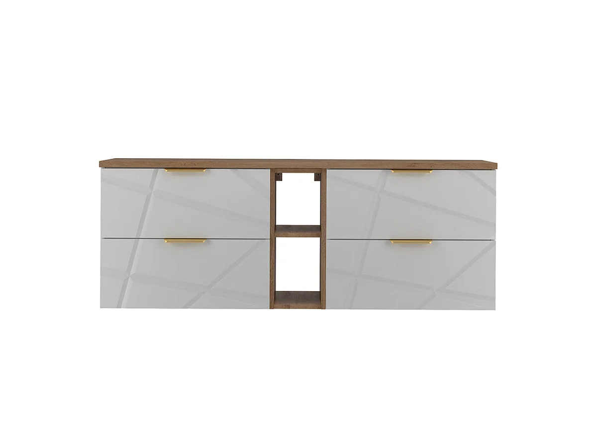 Meuble sous-vasque 140cm 2 niches plan de toilette Aurora Blanc et Bois
