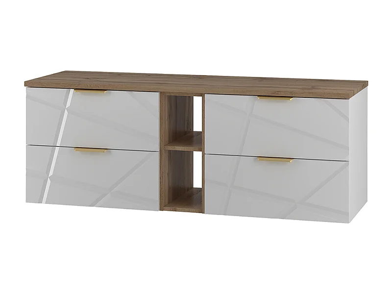 Meuble sous-vasque 140cm 2 niches plan de toilette Aurora Blanc et Bois