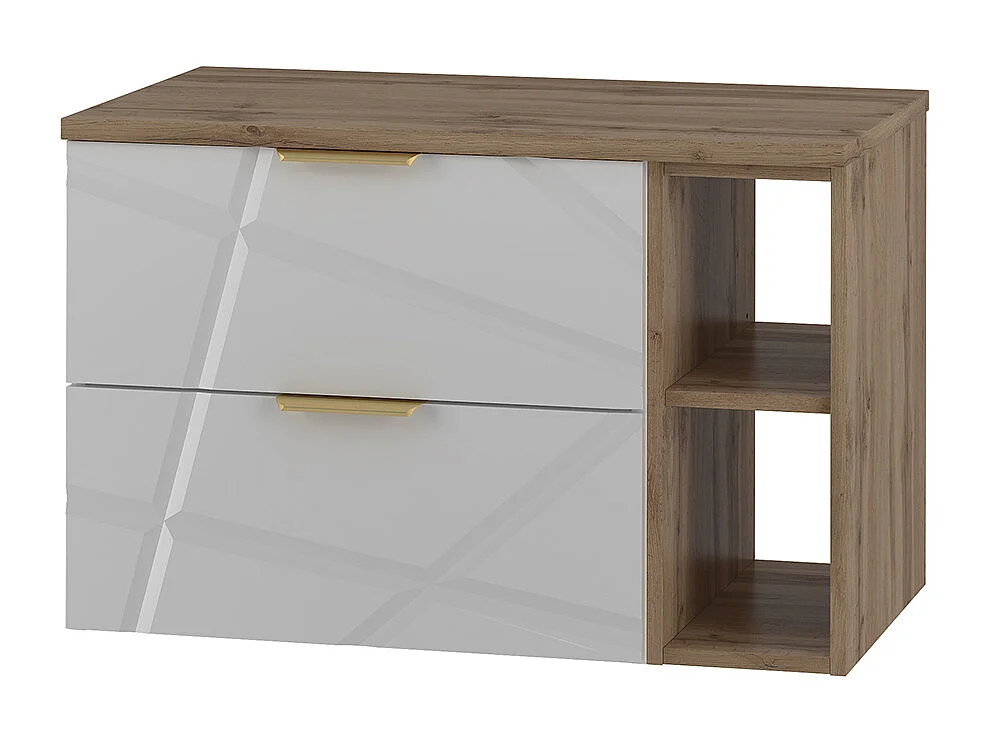 Waschtisch 80cm 2 Nischen Waschtisch Aurora Weiß und Holz