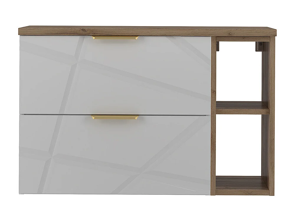 Waschtisch 80cm 2 Nischen Waschtisch Aurora Weiß und Holz