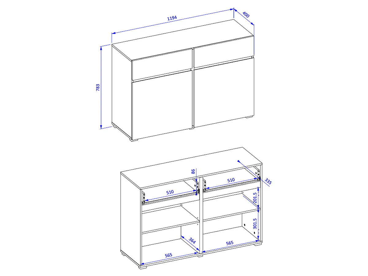 Buffet 2 ante 2 cassetti Lilia marrone 78cm