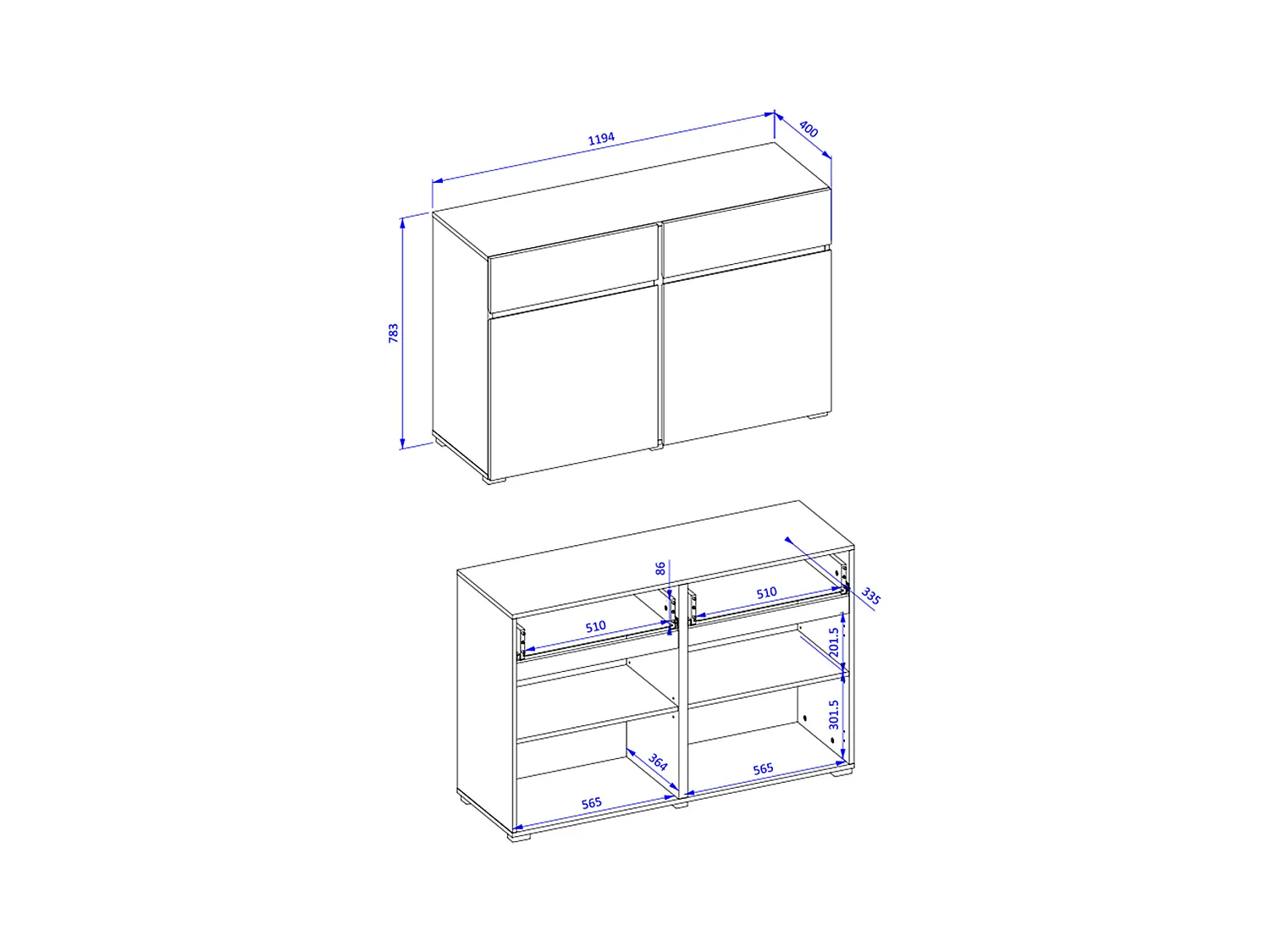 Buffet 2 portes 2 tiroirs Lilia Taupe