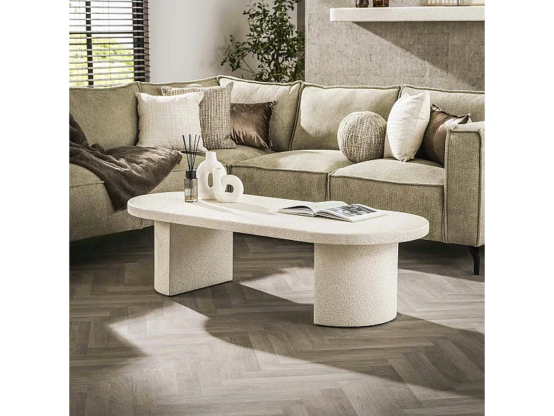 Table basse blanche ovale en marbre composite TAJ