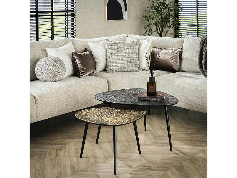 Table basse gigogne finition argent et or (lot de 2) RALF