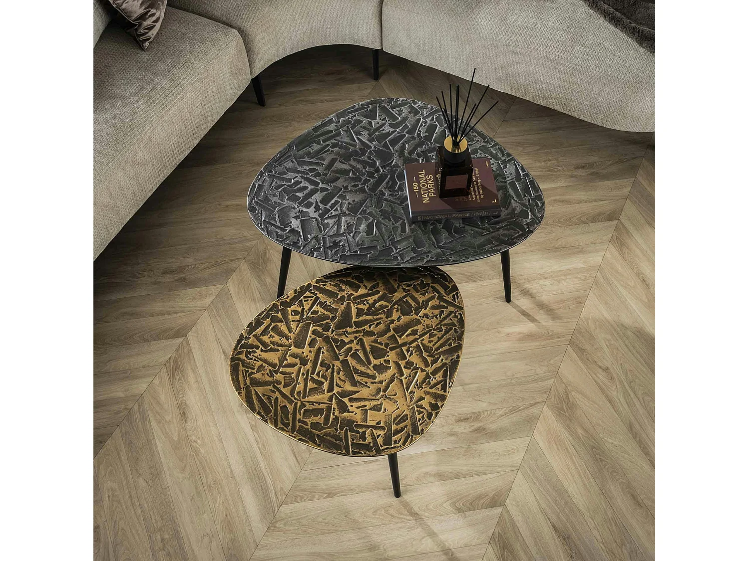 Table basse gigogne finition argent et or (lot de 2) RALF