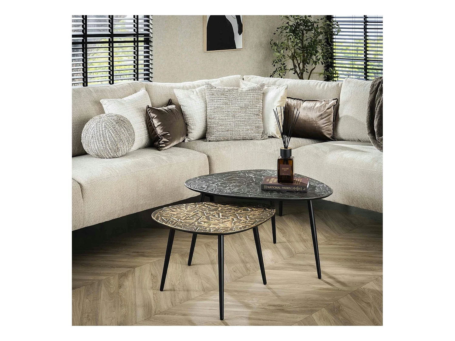 Table basse gigogne finition argent et or (lot de 2) RALF
