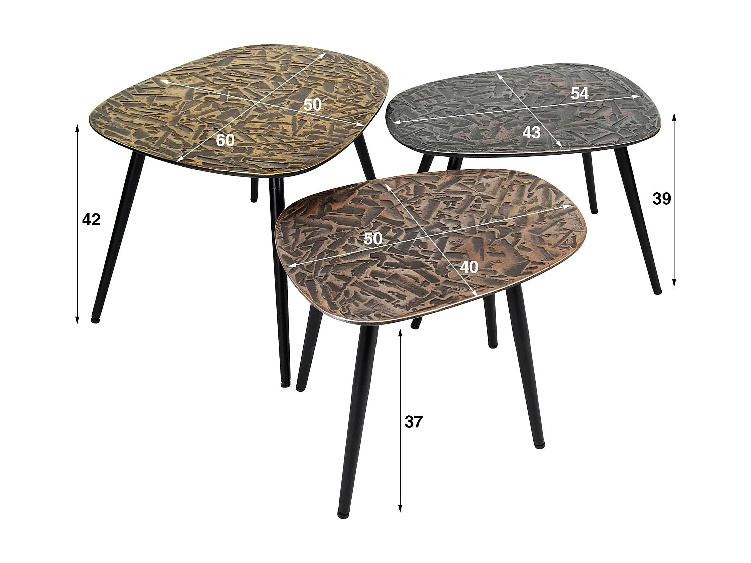 Table de salon gigogne finition argent, cuivre et or (lot de 3) RALF