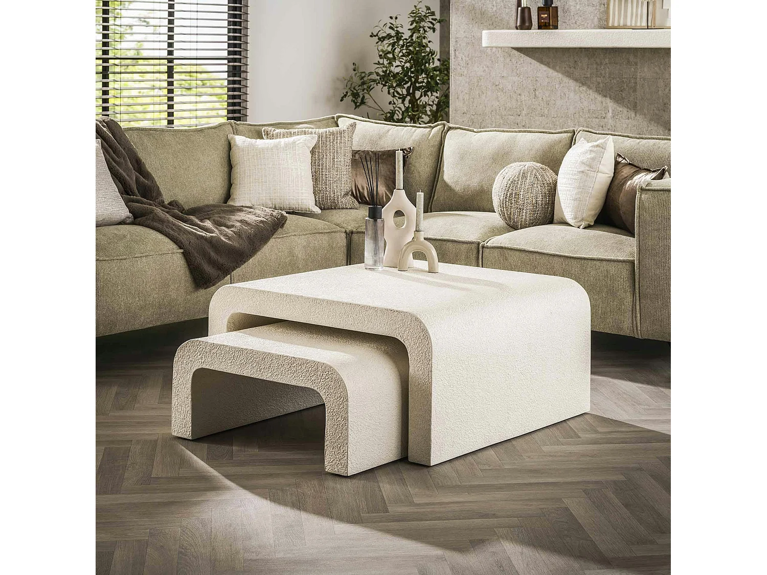 Table gigogne blanche en marbre composite (lot de 2) TAJ