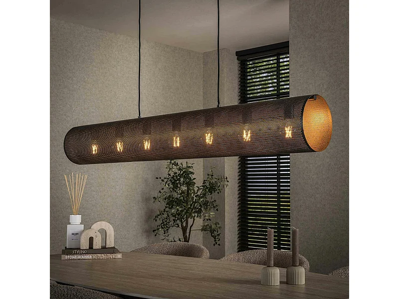 Suspension tube en métal noir perforé 7 lampes RALF